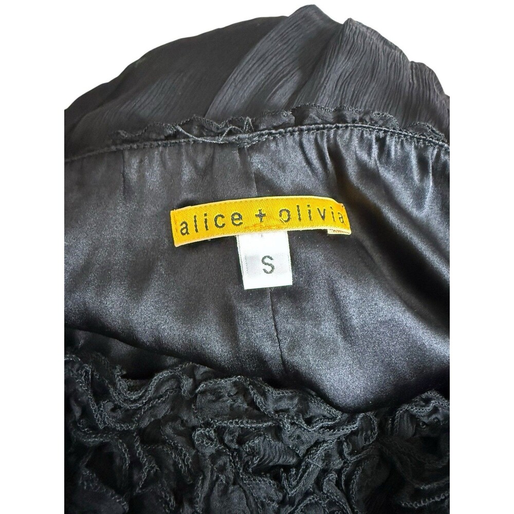 Alice + Olivia Black 100% Silk Rosette Babydoll Mini Dress Size Small - Picture 7 of 10